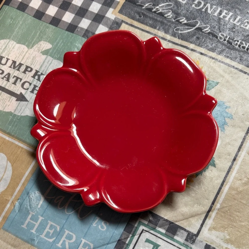 Pier 1 Red Floral Stoneware Dessert Plate